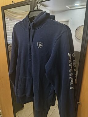 Ariat Men's Navy Zip-Up Hooded Sweatshirt with Sleeve Logo